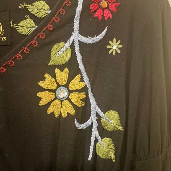 DOUBLE D RANCH Black Red Blue EMBROIDERED FLOWERS SEQUINS BEADS Knit DRESS XS! - Picture 5 of 9